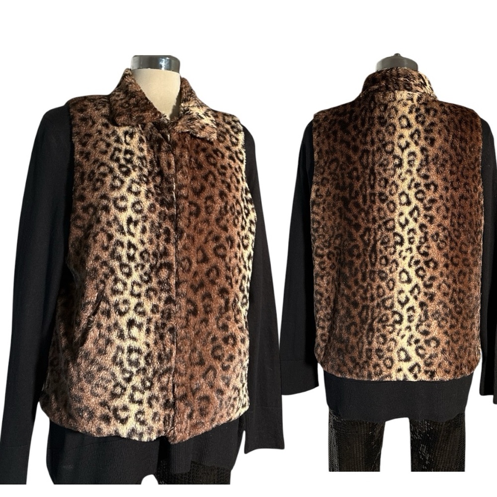 Leopard Faux Fur Brown Black and Beige Vest Size M